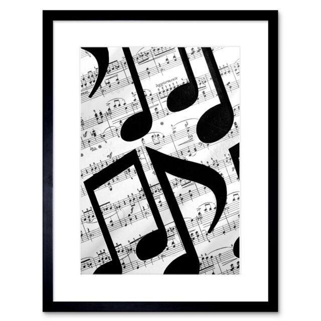 "Artery8 Wall Art Print Musical Notes Sheet Music Framed in Black - Size: W7"" x H9""" - image 1