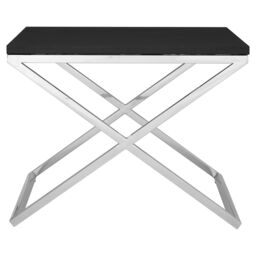 Orsina White & Black End Table, Modern Rectangular Side Table, Wood & Metal Side Table, Metal Bedside Table - thumbnail 1