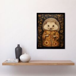"Artery8 Wall Art Print Autumn Hedgehog in Sunflower Robe Modern Artwork Art Framed in Black - Size: W12"" x H16""" - thumbnail 2
