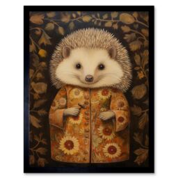 "Artery8 Wall Art Print Autumn Hedgehog in Sunflower Robe Modern Artwork Art Framed in Black - Size: W12"" x H16""" - thumbnail 1