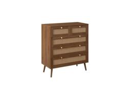 Birlea Walnut Chest of 5 Drawers Rattan Croxley Mid Century Modern - thumbnail 5