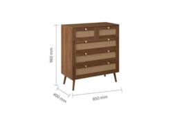 Birlea Walnut Chest of 5 Drawers Rattan Croxley Mid Century Modern - thumbnail 4