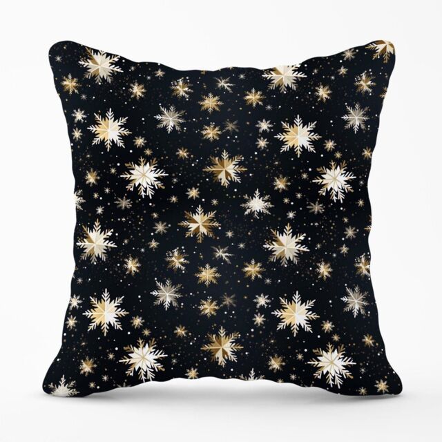 Warren Reed - Designer Silver Gold Snowflake Pattern Outdoor Cushion in Blue - Size: 60 cm x 60 cm - image 1