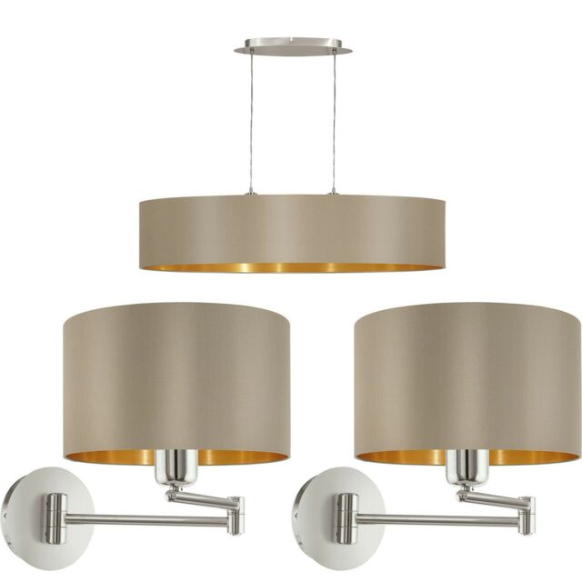 Loops Linear Ceiling Pendant & 2x Matching Wall Lights Taupe Gold Dining Feature Lamp - image 1