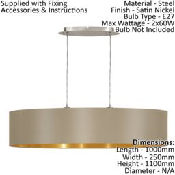 Loops Linear Ceiling Pendant & 2x Matching Wall Lights Taupe Gold Dining Feature Lamp - thumbnail 2