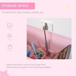 HOMCOM 2 In 1 Wooden Toy Box, Seat Bench Storage Chest w/ Pneumatic Rod in Pink - thumbnail 4