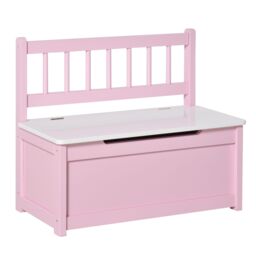 HOMCOM 2 In 1 Wooden Toy Box, Seat Bench Storage Chest w/ Pneumatic Rod in Pink - thumbnail 2