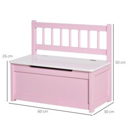 HOMCOM 2 In 1 Wooden Toy Box, Seat Bench Storage Chest w/ Pneumatic Rod in Pink - thumbnail 3