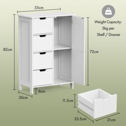 VonHaus Holbrook Freestanding Bathroom Storage Cabinet with Drawers in White - thumbnail 9