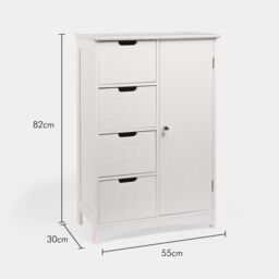 VonHaus Holbrook Freestanding Bathroom Storage Cabinet with Drawers in White - thumbnail 6