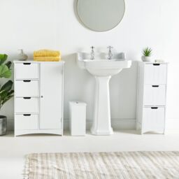 VonHaus Holbrook Freestanding Bathroom Storage Cabinet with Drawers in White - thumbnail 5