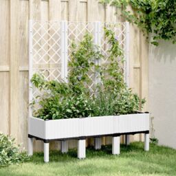 Berkfield Home Garden Planter with Trellis White 120x40x142 cm PP - Size: 120 x 40 x 142 cm