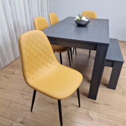 KOSY KOALA Grey Dining Table with 4 Diamond Stitched Mustard Chairs & 1 Bench in Dark Grey - thumbnail 4