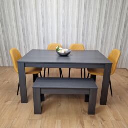 KOSY KOALA Grey Dining Table with 4 Diamond Stitched Mustard Chairs & 1 Bench in Dark Grey - thumbnail 1