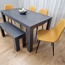 KOSY KOALA Grey Dining Table with 4 Diamond Stitched Mustard Chairs & 1 Bench in Dark Grey - thumbnail 6