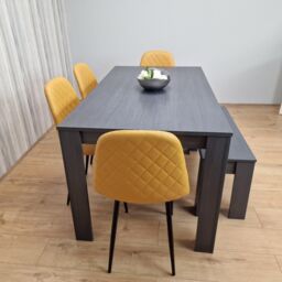 KOSY KOALA Grey Dining Table with 4 Diamond Stitched Mustard Chairs & 1 Bench in Dark Grey - thumbnail 2