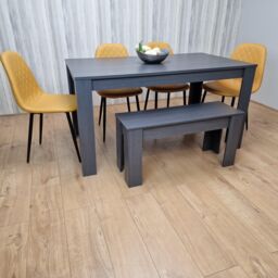 KOSY KOALA Grey Dining Table with 4 Diamond Stitched Mustard Chairs & 1 Bench in Dark Grey - thumbnail 5