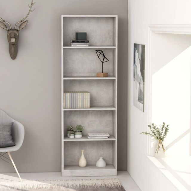 Berkfield Home 5-Tier Book Cabinet Concrete Grey 60x24x175 cm Engineered Wood - Size: 60 x 24 x 175 cm - image 1