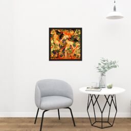 "Artery8 Wall Art Print Burns The Hunt Diana & Her Nymphs Goddess 1926 Painting Square Framed Picture 16X16 Inch in Black - Size: W16"" x H16""" - thumbnail 2