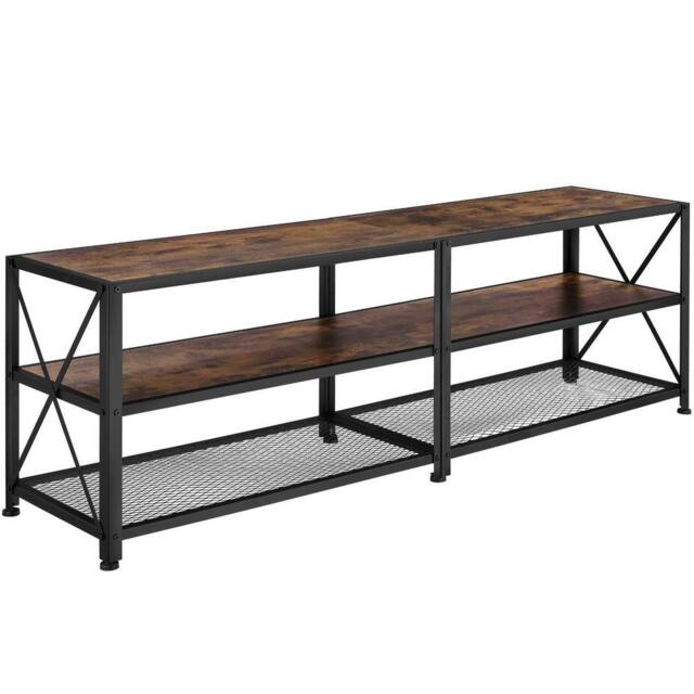 tectake Industrial Tv Stand - Lowboard Cabinet 3 Shelves Low Display Console in Brown - Size: 141 cm - image 1