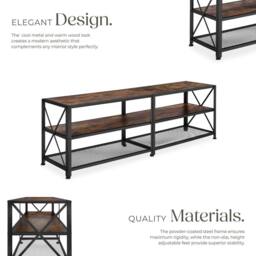 tectake Industrial Tv Stand - Lowboard Cabinet 3 Shelves Low Display Console in Brown - Size: 141 cm - thumbnail 3
