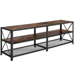 tectake Industrial Tv Stand - Lowboard Cabinet 3 Shelves Low Display Console in Brown - Size: 141 cm - thumbnail 1