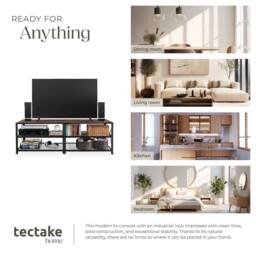 tectake Industrial Tv Stand - Lowboard Cabinet 3 Shelves Low Display Console in Brown - Size: 141 cm - thumbnail 7