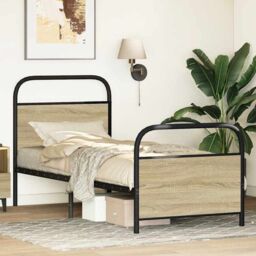 Berkfield Home Bed Frame Without Mattress 75x190 cm Small Single Sonoma Oak Engineered Wood in Brown - thumbnail 3