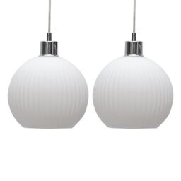 First Choice Lighting Set of 2 Betchley - White Ribbed Glass Globe Easy Fit Pendant Shades - thumbnail 1