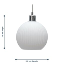 First Choice Lighting Set of 2 Betchley - White Ribbed Glass Globe Easy Fit Pendant Shades - thumbnail 6