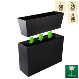 Primrose Tall Zinc Galvanised Trough Planter with Plastic Insert 80cm in Black - thumbnail 4
