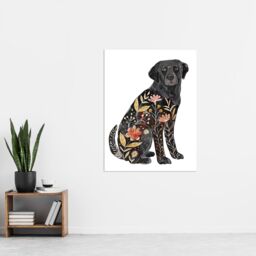"Artery8 Floral Pattern Black Labrador Dog Lover Design Wall Art Print - Size: W12"" x H16""" - thumbnail 4