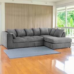 Furniture 786 Palmas Jumbo Cord Fabric 5 seater Right Hand Facing Corner Sofa in Grey - thumbnail 1