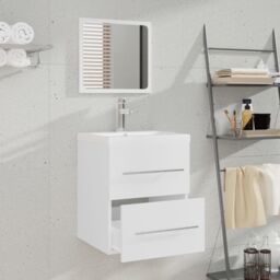 Berkfield Home Sink Cabinet with Built-in Basin White Engineered Wood - thumbnail 3