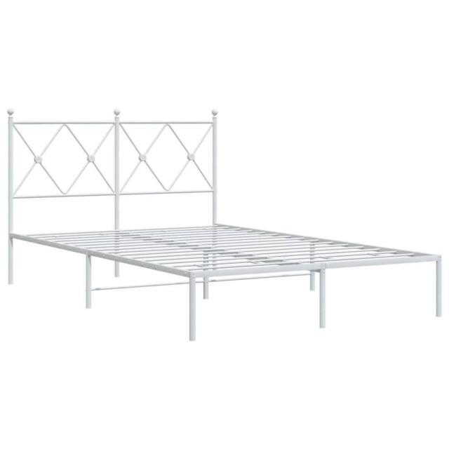 Berkfield Home Metal Bed Frame without Mattress with Headboard White 120x190cm - Size: 120x190 cm - image 1