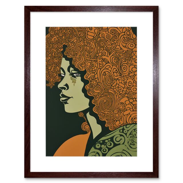 "Artery8 Wall Art Print Woman Portrait with Pattern Afro Hair Artwork Framed 9X7 Inch in Brown - Size: W7"" x H9""" - image 1