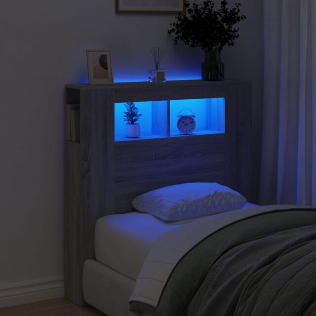 Berkfield Home LED Headboard Grey Sonoma 100x18.5x103.5 cm Engineered Wood - image 1