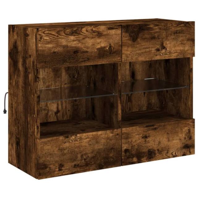 Berkfield Home TV Wall Cabinet with LED Lights Smoked Oak 78.5x30x60.5 cm in Brown - image 1