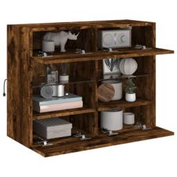 Berkfield Home TV Wall Cabinet with LED Lights Smoked Oak 78.5x30x60.5 cm in Brown - thumbnail 6