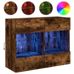 Berkfield Home TV Wall Cabinet with LED Lights Smoked Oak 78.5x30x60.5 cm in Brown - thumbnail 3