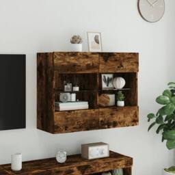 Berkfield Home TV Wall Cabinet with LED Lights Smoked Oak 78.5x30x60.5 cm in Brown - thumbnail 5