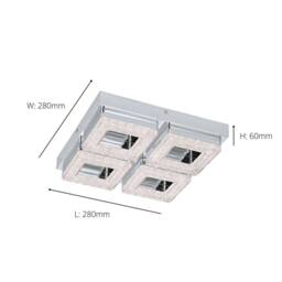 Eglo Fradelo Chrome & Clear Crystal Effect Metal Flush Ceiling Light in Metallic Silver - thumbnail 3