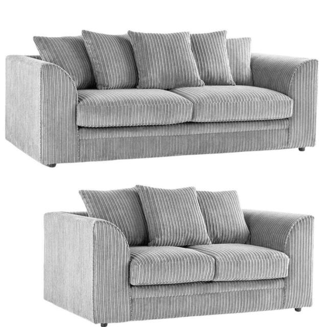 Bliss Furniture Jumbo Cord Scatter Back 3+2 Seater Sofa Set in Silver, Stylish in Silver - Size: 5 Pack - image 1