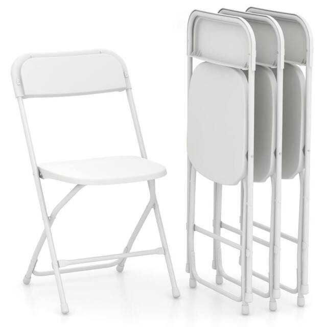 Gymax 4 Pack Metal Folding Chairs 4 PCS Portable Patio Chairs With Backrest in White - image 1