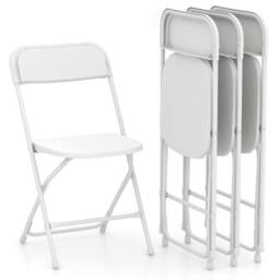 Gymax 4 Pack Metal Folding Chairs 4 PCS Portable Patio Chairs With Backrest in White - thumbnail 1