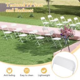 Gymax 4 Pack Metal Folding Chairs 4 PCS Portable Patio Chairs With Backrest in White - thumbnail 4