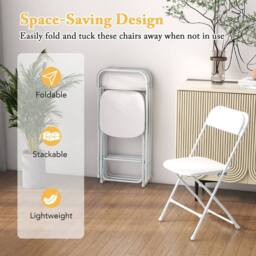 Gymax 4 Pack Metal Folding Chairs 4 PCS Portable Patio Chairs With Backrest in White - thumbnail 5