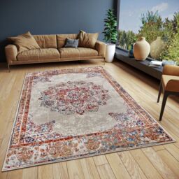 THE RUGS Orient Maderno Medallion Polypropylene Rug 0.8 cm Pile Durable in Cream - Size: 80 cm x 240 cm - thumbnail 5