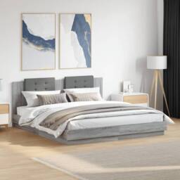 Berkfield Home Bed Frame with LED without Mattress Grey Sonoma 160x200 cm - thumbnail 2