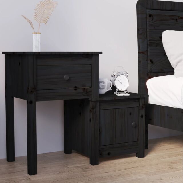 Berkfield Home Bedside Cabinet Black 79.5x38x65.5 cm Solid Wood Pine - image 1